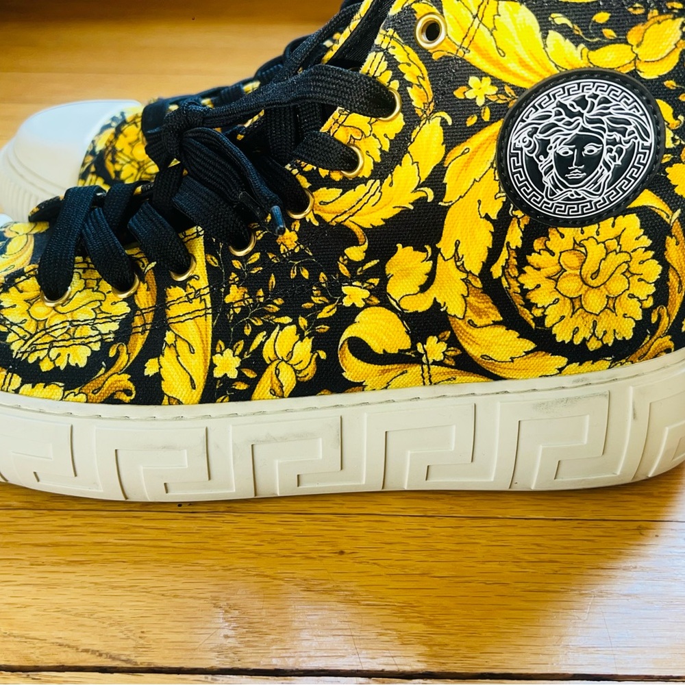 Versace Yellow & Black Baroque High-Top Sneakers - Picture 6 of 9